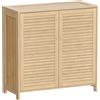HOMCOM Scarpiera in Bambù con Ante a Persiana, Mobile Porta Scarpe con Ripiani Regolabili, Capacità per 14 Paia, 80 x 35 x 80 cm, Finitura Naturale | Aosom Italy