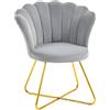 HOMCOM Poltrona a conchiglia sedia da trucco poltrona in velluto poltrona da salotto con piedi in acciaio 69 x 64 x 80 cm grigio | Aosom Italy