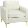 HOMCOM Poltrona da Salotto Rivestita in Velluto, Imbottitura Spessa, Seduta Larga, Braccioli, Cuscino 81x77x81 cm Crema | Aosom Italy