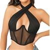 BKEPDY Canotte Donna Estive Tank Top Halter Neck Canotta Incrociate Elegante Maglietta Senza Maniche T Shirt Abbigliamento Estivo Crop Top Trasparente Magliette Estive