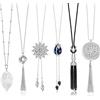 KALVICA 6 PCS Collana con Ciondolo Lungo per Donna Collana Maglione Set Donna Nappe di Fiore Strass Y Collane Collane Lunga con Pendente Foglia Disco Circle Nappa Gioielli Collana