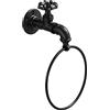garini Anello portasciugamani da parete industriale rustico con rubinetto ad anello per asciugamano in metallo nero per bagno cucina