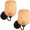 LIGKIN Set di 2 Applique da Parete Vintage con Paralume in Bambù Intrecciato a Mano E27 Lampada da Parete Stile Boemo Deco Lampada Interna per Camera da letto, Soggiorno, Corridoio