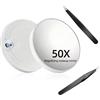 Uvwxba Specchio ingranditore 50X con ventosa e 2 pinzette di precisione, lente d'ingrandimento portatile compatta per trucco dettagliato, cura della pelle e usura delle lenti a contatto (bianco)