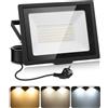 Litglobe 100W Faretto LED da Esterno con 1.5m Spina,3000K/4500K/6500K Faretti LED Esterno,10000LM Potenti Faro con Memoria,Impermeabile IP66 Faretto per Patio Giardino Terrazza