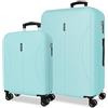 ROLL ROAD Joumma Roll Road Formentera Azzurro Set di Bagagli 55/65 cm Rigido ABS Lucchetto a Combinazione Integrato 91L 6.05kg 4 Doppie Ruote Bagaglio a Mano