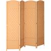 HOMCOM Paravento da interno in legno a 4 pannelli pieghevole, 180 x 180 cm, Marrone chiaro | Aosom Italy