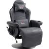 HOMCOM Poltrona da Gaming, Funzione Massaggiante, Schienale Inclinabile, Poggiapiedi, fino a 120 kg, Telaio in Acciaio, Ecopelle, Nero