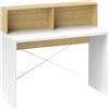 HOMCOM Scrivania 110x50x102,6 cm Scrivania con 2 scomparti aperti e mensola Bianco e Legno Naturale | Aosom Italy