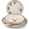 H&H, Servizio Tavola 12 Pezzi Wild Mocha in Stoneware - Decorazione Invernale con Alci - Piatti Beige e Mocha - 4 Piatti Piani 26cm, 4 Fondi 20,5cm, 4 Frutta 20cm - Lavabile, Microonde