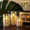 Rhytsing 3 Candele di Vetro Led Natale con Timer, Decorazione Luminosa Design in Betulla, Batterie incluse H 10 cm / 12,5 cm / 15 cm