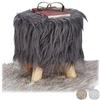 Relaxdays Sgabello con Pelliccia, Morbido, 4 Gambe in Legno, Poggiapiedi Imbottito, Pelo Sintetico, Rotondo, Decorativo, HxD: 31x31 cm, Grigio