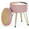 SONGMICS Sgabello Pouf Contenitore, Cassapanca Rotonda, Sgabello Toeletta in Velluto, 39 x 44,4 cm (Diam. x A), 4 Gambe in Metallo, Soggiorno Camera da Letto, Rosa Pastello LOM003R01