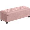 SONGMICS Cassapanca, Pouf Contenitore, Poggiapiedi 40 x 110 x 39 cm, Ottomano con Gambe in Legno, Regge fino a 300 kg, per Soggiorno, Camera da Letto, Dormitorio, Rosa Pastello LSF089R01