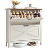 VASAGLE LIRY Collezione - Scarpiera con 2 Scomparti a Ribalta, Scarpiera Ingresso Slim, Stile Farmhouse, per 12-16 Paia di Scarpe, Bianco Vintage HSC201W01