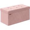 SONGMICS Cassapanca, Pouf Contenitore, Poggiapiedi Pieghevole da 38 x 76 x 38 cm, Ottomano, Regge fino a 300 kg, per Soggiorno, Camera da Letto, Entrata, Rosa Pastello LSF247R01