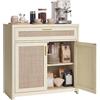 VASAGLE ELLAN Collezione - Credenza in Stile Boho con Ante Effetto Rattan, Mobile da Cucina, Angoli Arrotondati, Ripiano Regolabile, Cassetto, Sala da Pranzo, Beige Naturale BBK601LC01