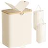 SONGMICS Cesto Portabiancheria a 2 Scomparti, Porta Biancheria 150 L, con Coperchio, Sacchi Interni Rimovibili, per Lavanderia Camera da Letto Soggiorno, Bianco Crema e Beige Naturale LCB523W01