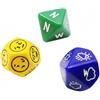 BESCON DICE Bescon's Emotion, Weather and Direction Dice Set, 3 piece Proprietary Polyhedral RPG Dice Set in Blue, Green, Yellow