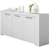FORES HABITAT Salone-negozio-online Credenza con Tre Porte con Tre Ripiani Interni, Colore Bianco Opaco, Dimensioni 144 x 80 x 42 cm