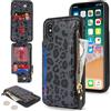 SailorTech per iPhone X Custodia per telefono con porta carte di credito per uomo, iPhone XS Custodia con slot per carte di credito Portafoglio Zipper per donna-Leopardo Nero