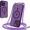 Pnakqil Cover Magnetica con Cordino per iPhone 14 Pro Max, Compatibile con MagSafe, Sottile con Laccio Collana Tracolla Regolabile AntiGraffio Case con Collana-Viola