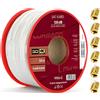 LOKMANN Cavo coassiale coassiale, 50 m, in rame puro, 135 dB, schermatura a 5 strati, cavo antenna satellitare, Full HD, UHD, 4K, 8K + 10 connettori F