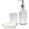 FEILANDUO Set di 3 accessori da bagno in vetro, dispenser per lozione e sapone, portaspazzolino da denti, portasapone, decorazione moderna per bancone del bagno per la casa