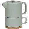SG Secret de Gourmet Secret de Gourmet - Teiera solitaria Nature Mint in ceramica con tazza rimovibile integrata