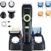 BarberBoss Tagliacapelli da uomo, kit per la cura della barba da uomo, rasoio per orecchie e naso, quadrante di precisione, lama in ceramica, 4 pettini guida, impermeabile, display a LED