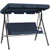 Outsunny Dondolo da Giardino per Esterni a 3 Posti con Tetto Regolabile e Telaio, in Acciaio, 172x118x153 cm, Blu Marino | Aosom Italy