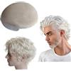 Mprosthesis Toupet per uomini parrucchieri morbidi in pizzo svizzero 10x8 Toupet 10mm ondulato sistema di sostituzione dei capelli umani per uomini protesi dei capelli (#60 bianco)