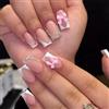 Cosblisvia Press on Nails Corto Quadrato, 24 Pezzi Unghie Finte French Tip con Fiocco e Fiore, Unghie Finte Carine per Donne, Adolescenti, Sposa da usare per Matrimonio, Serata Romantica, Uso