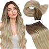 LaaVoo Extension Capelli Veri Tessitura Marrone Chiaro a Biondo Cenere e Bionda Platino Balayage, Tessitura Leggera Remy, Invisibili, per Ufficio e Quotidiano 30cm 80g #8-18-60