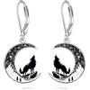Wasee Gatto nero/pipistrello/ragno/zucca/lupo/cardinal rosso in argento 925, orecchini pendenti da donna Leverback, orecchini a forma di luna, gioielli animali, regali per donne, 20x23mm, Argento sterling
