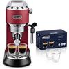 De'Longhi Dedica EC685.R Macchina da Caffè Espresso Manuale e Cappuccino + 2 bicchieri espresso, Caffè in Polvere o in Cialde E.S.E., Pompa a 15 bar, 1350 W, Rosso