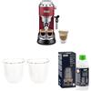 De'Longhi Dedica EC 685.R Macchina per caffè espresso portafiltro, Rossa + Bicchiere per caffè espresso isolato Set di 2 + Decalcificante | Anticalcare universale per 4 cicli di disincrostazione