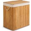 Massido Cesto portabiancheria a 3 scomparti, 150 l, con coperchio e sacco per la biancheria, in bambù, colore beige, 61 x 62 x 42 cm