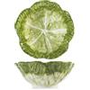 H&H Bowl Verza in Stoneware Decorata - Ciotola Grande per Insalata o Zuppe - Ceramica Resistente - 21x9h cm - Design Foglia di Verza Elegante