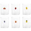 H&H, Set 6 Bicchieri in Vetro Borosilicato 42 cl con Miniature Fruttate Esterne - Ciliegie, Fragola, Uva, Limone, Pesca, Ananas - Lavabili in Lavastoviglie