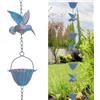Tefola Catena antipioggia da 2,4 m con colibrì - Catena di scarico in metallo blu retrò, 7 uccelli e 7 tazze per grondaie, decorazioni da giardino e casa