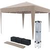 Arreditaly Gazebo Pieghevole 3x3m Idrorepellente con 4 Sacche per Pesi e Borsa Trasporto - Chiusura a Fisarmonica per Fiere, Campeggio, Esterno, Piscina - Struttura in Acciaio - Copertura 160g/m² (Tortora)