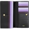 DUDU Portafoglio Donna Pelle RFID Design Colorato Lungo con Portamonete Zip 18 Porta Carte e Chiusura a Bottone Black lavender