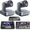 Tenveo Kit Telecamera PTZ e Controller - 2 Telecamere PTZ 4K NDI Zoom Ottico 20X + Digitale 8X, AI, HDMI/USB3.0/LAN PoE e Controller Joystick NDI con Quad-Screen da 7'' + Mixer Video + Switch PoE