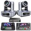 Tenveo Kit Telecamera PTZ e Controller - 2 Telecamere NDI PTZ 4K con Auto-Tracking AI 20X, SDI/HDMI/USB3.0/LAN(PoE) e Controller Joystick NDI con Quad-Screen da 7" e Mixer Video + PoE Switch
