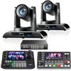 Tenveo Kit Telecamera PTZ e Controller - 2 Telecamere NDI 4K con Zoom Ottico 20X e AI Auto Tracking (LAN/HDMI/USB3.0), Controller Joystick NDI con Schermo 7 e Mixer Video + PoE Switch