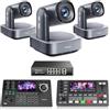 Tenveo Kit Telecamera PTZ e Controller - 2 Telecamere PTZ 4K NDI Zoom Ottico 20X + Digitale 8X, AI, HDMI/USB3.0/LAN PoE e Controller Joystick NDI con Screen da 5'' + Mixer Video + Switch PoE