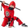 Udekit Costume da ninja rosso con cappuccio, pantaloni, nastri e spada giocattolo per bambini, festa cosplay di Halloween per 9-12 anni