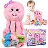Omuyasi Rosa Polpo Peluche con 8 Tentacoli Strutturati, Giochi Neonato 0-3 3-6 9 12 18 Mesi Bambini 1 Anno, Compleanno Regalo Bambini Bambina