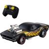 Hot Wheels - Rodger Dodger R/C, veicolo radiocomandato in scala 1:16, colorazione nera con fiamme gialle e rosse, ruote color argento con cerchi Redline inclusi, JNB89